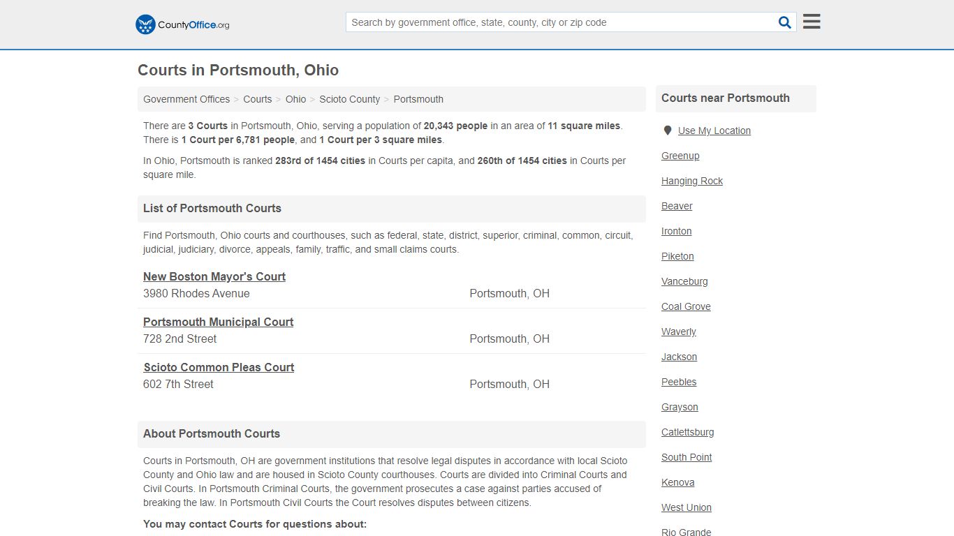 Courts - Portsmouth, OH (Court Records & Calendars)